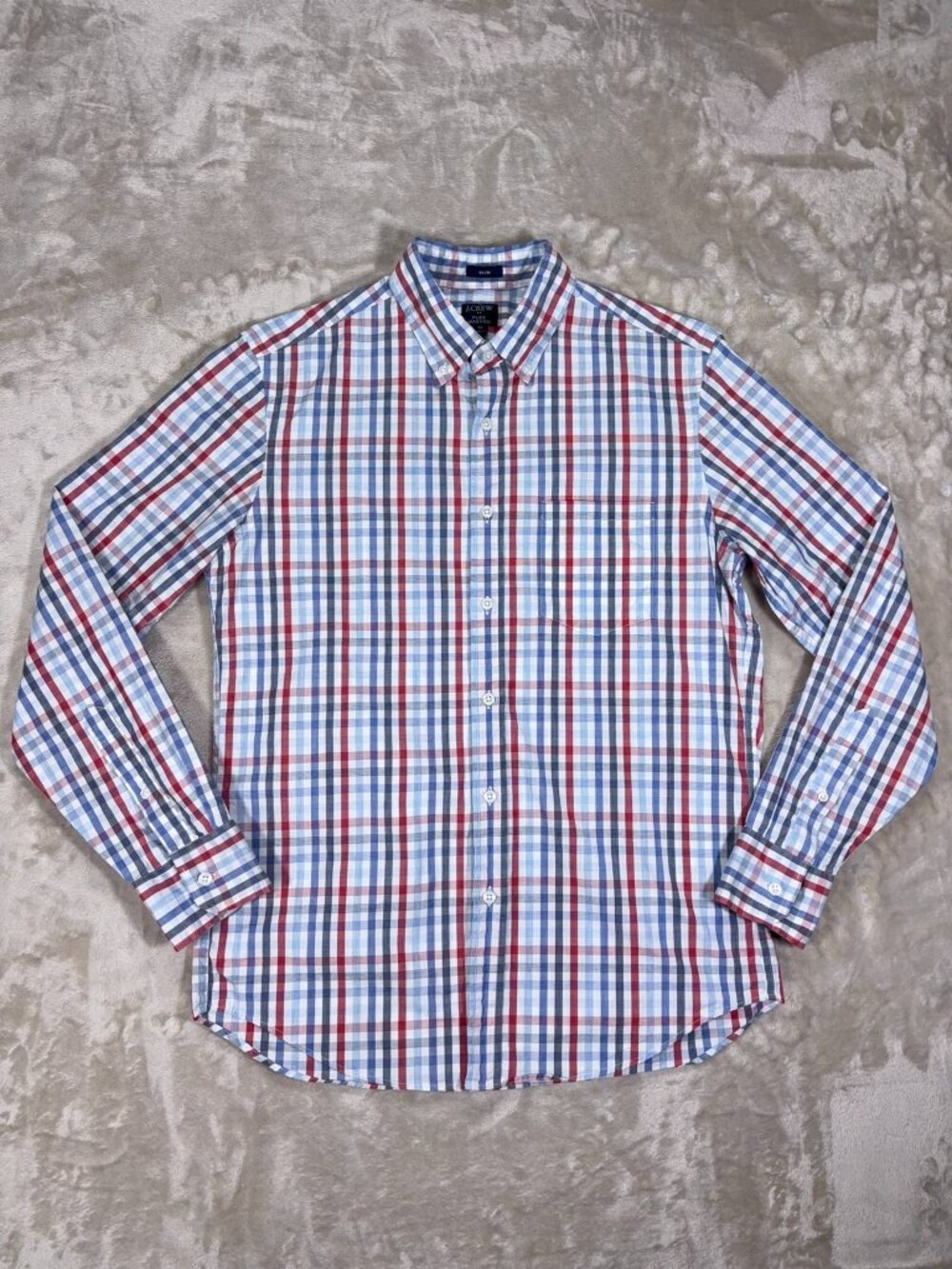 J.Crew Men's Button Down Shirt Long Sleeve Cotton Slim Plaid - Size Medium
